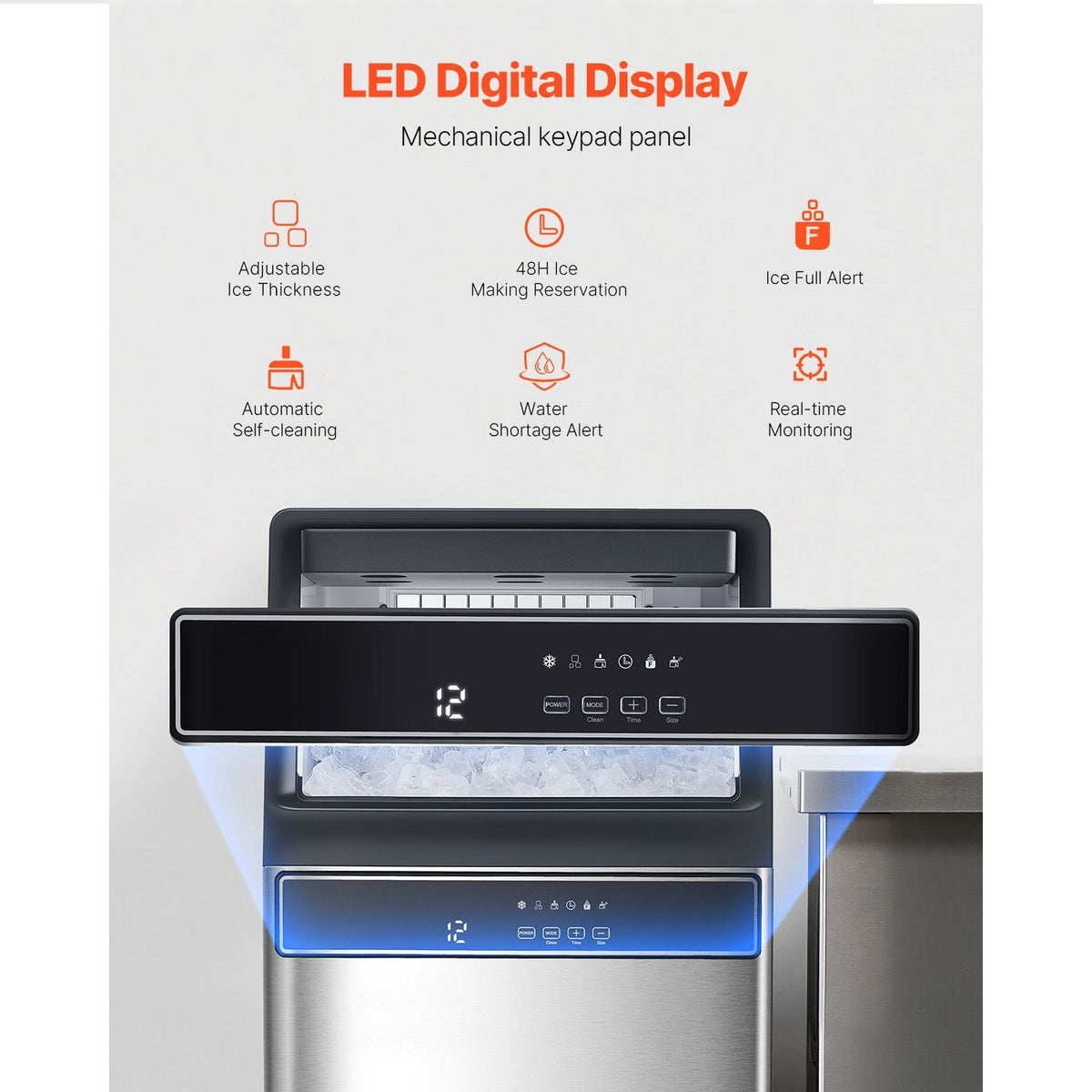160lbs/24H Commercial Ice Maker, 55 Ice Cubes in 15 Minutes, Freestanding Ice Maker Machine with 33lbs Large Storage Capacity for Bar Office Restaurant, with LED Digital Display & Self-Cleaning