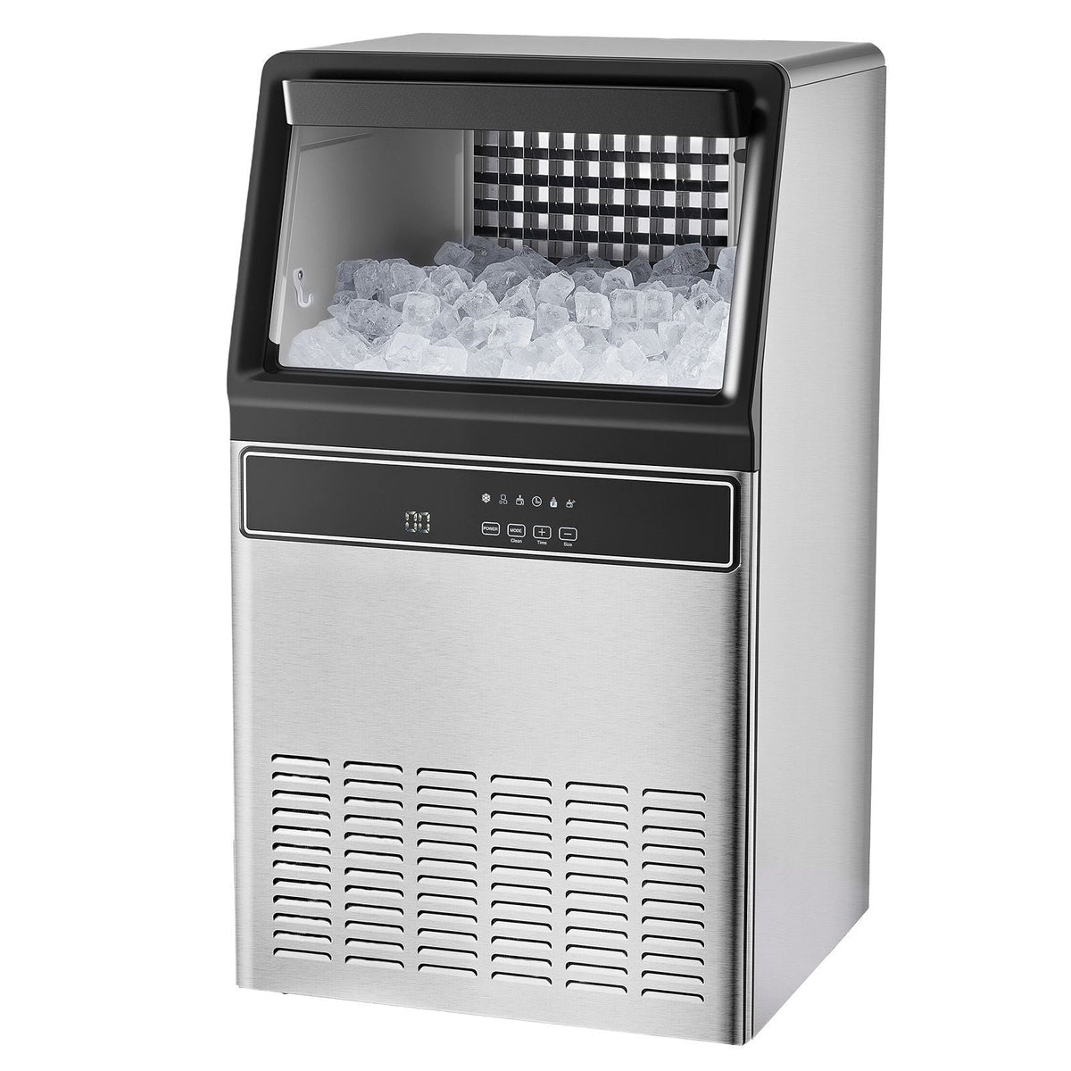 160lbs/24H Commercial Ice Maker, 55 Ice Cubes in 15 Minutes, Freestanding Ice Maker Machine with 33lbs Large Storage Capacity for Bar Office Restaurant, with LED Digital Display & Self-Cleaning