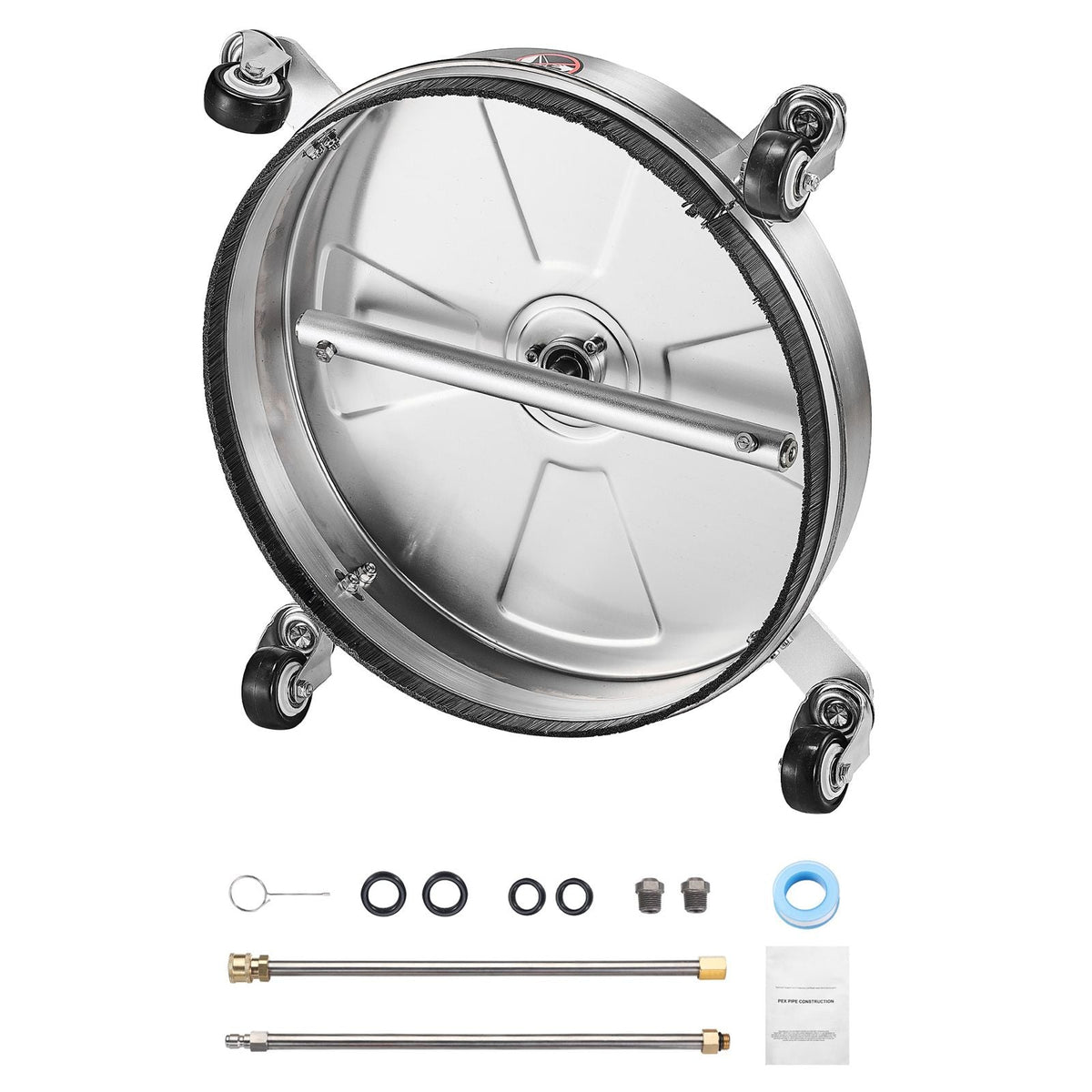 16.5" Pressure Washer Surface Cleaner, Stainless Steel Pressure Washer Attachments with 4 Wheels, 4000 Max PSI, 1/4 Quick Connector, 2 Spray Nozzles, 2 Extended Wands for Concrete, Patio, Deck