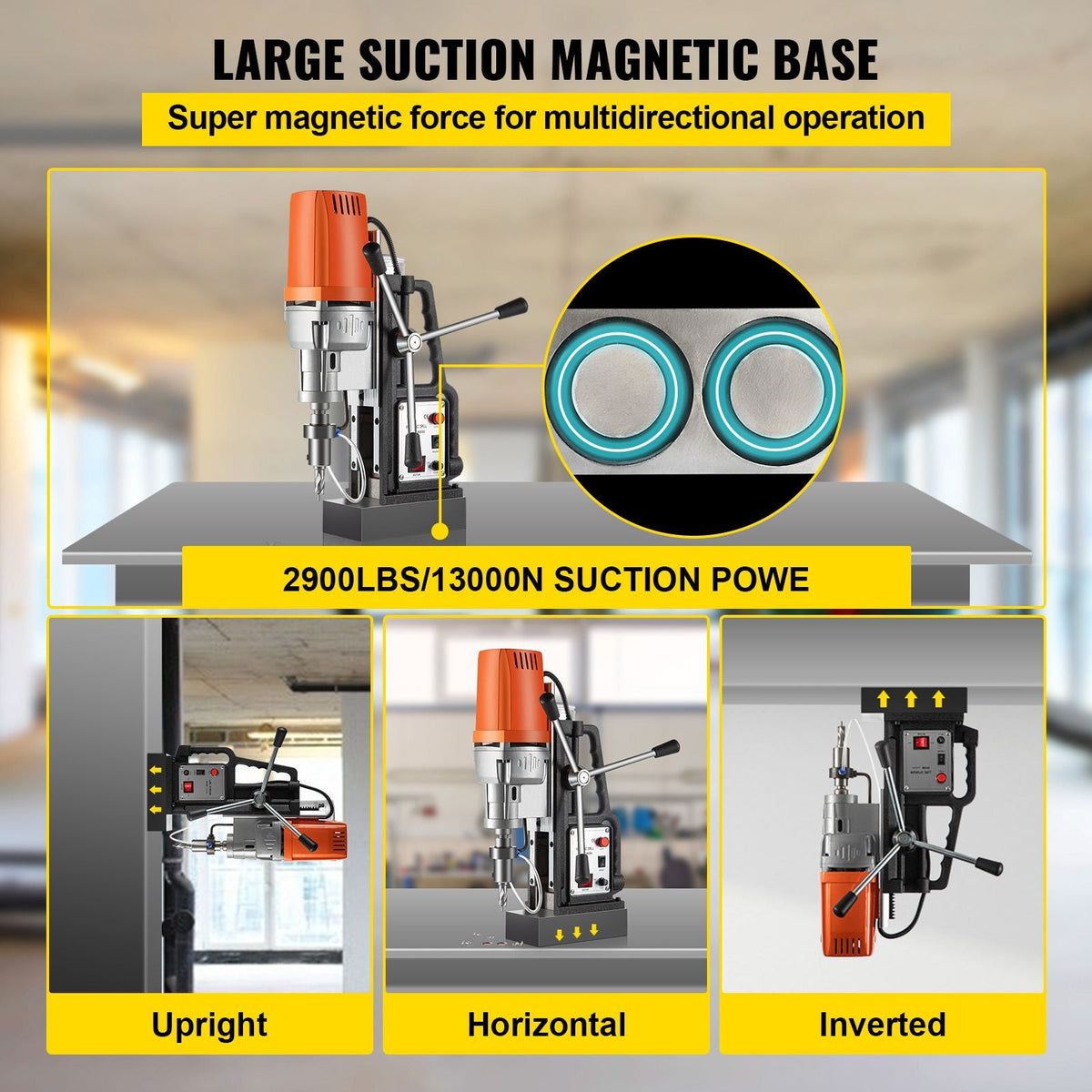 1680W MD50 Magnetic Drill 300 RPM Spindle Speed Electric Magnetic Drilling System with 2 Inch Boring Diameter and 2900 LBS Magnet Force