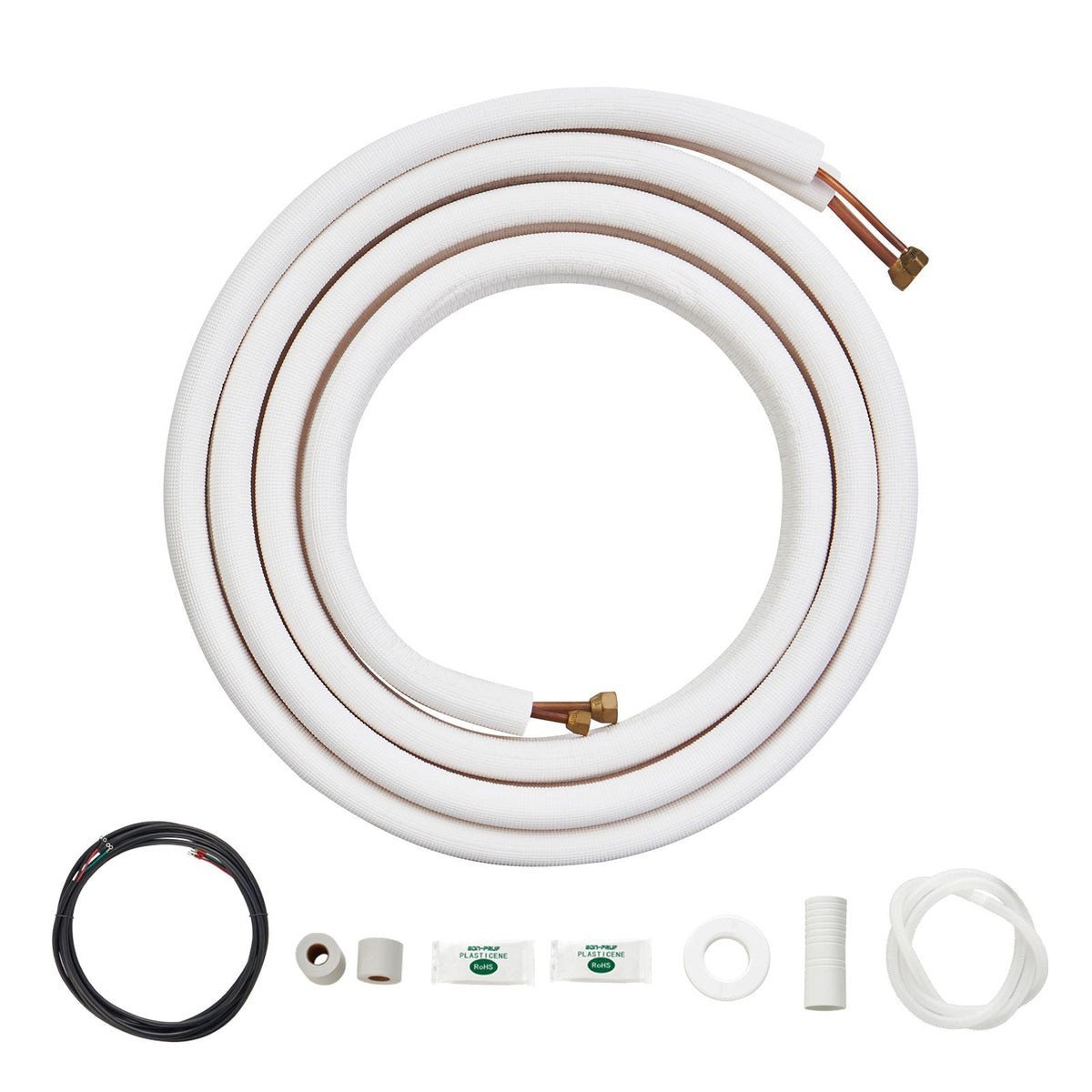 16FT Mini Split Line Set, 1/4" & 3/8" O.D Copper Pipes Tubing and Triple-Layer Insulation, for Air Conditioning or Heating Pump Equipment & HVAC with Rich Accessories (18ft Connection Cable)