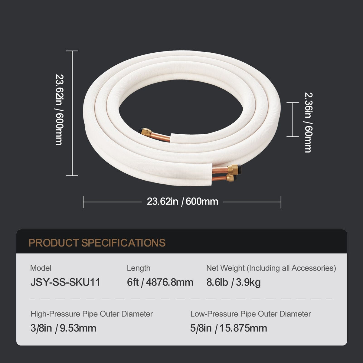 16FT Mini Split Line Set, 3/8" & 5/8" O.D Copper Pipes Tubing and Triple-Layer Insulation, for Air Conditioning or Heating Pump Equipment & HVAC with Rich Accessories (18ft Connection Cable)