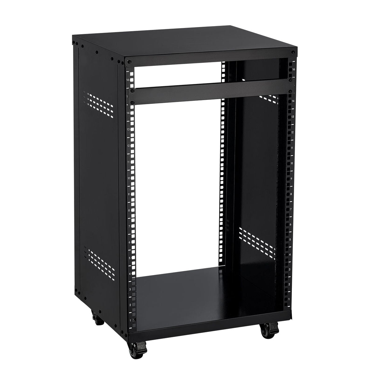 16U AV Rack, 200 lbs Max Capacity, Home Recording Studio Rack with Lockable Caster Wheels, Open Frame Server Cabinet, Special Vent Design, for 19-Inch Audio Video Musical & IT Equipment Mounting