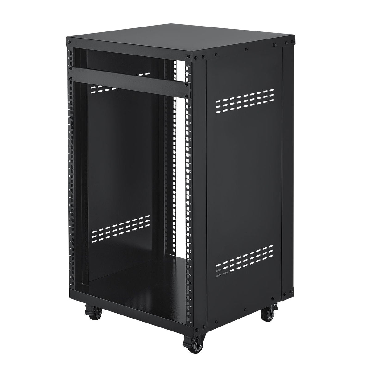 16U AV Rack, 200 lbs Max Capacity, Home Recording Studio Rack with Lockable Caster Wheels, Open Frame Server Cabinet, Special Vent Design, for 19-Inch Audio Video Musical & IT Equipment Mounting