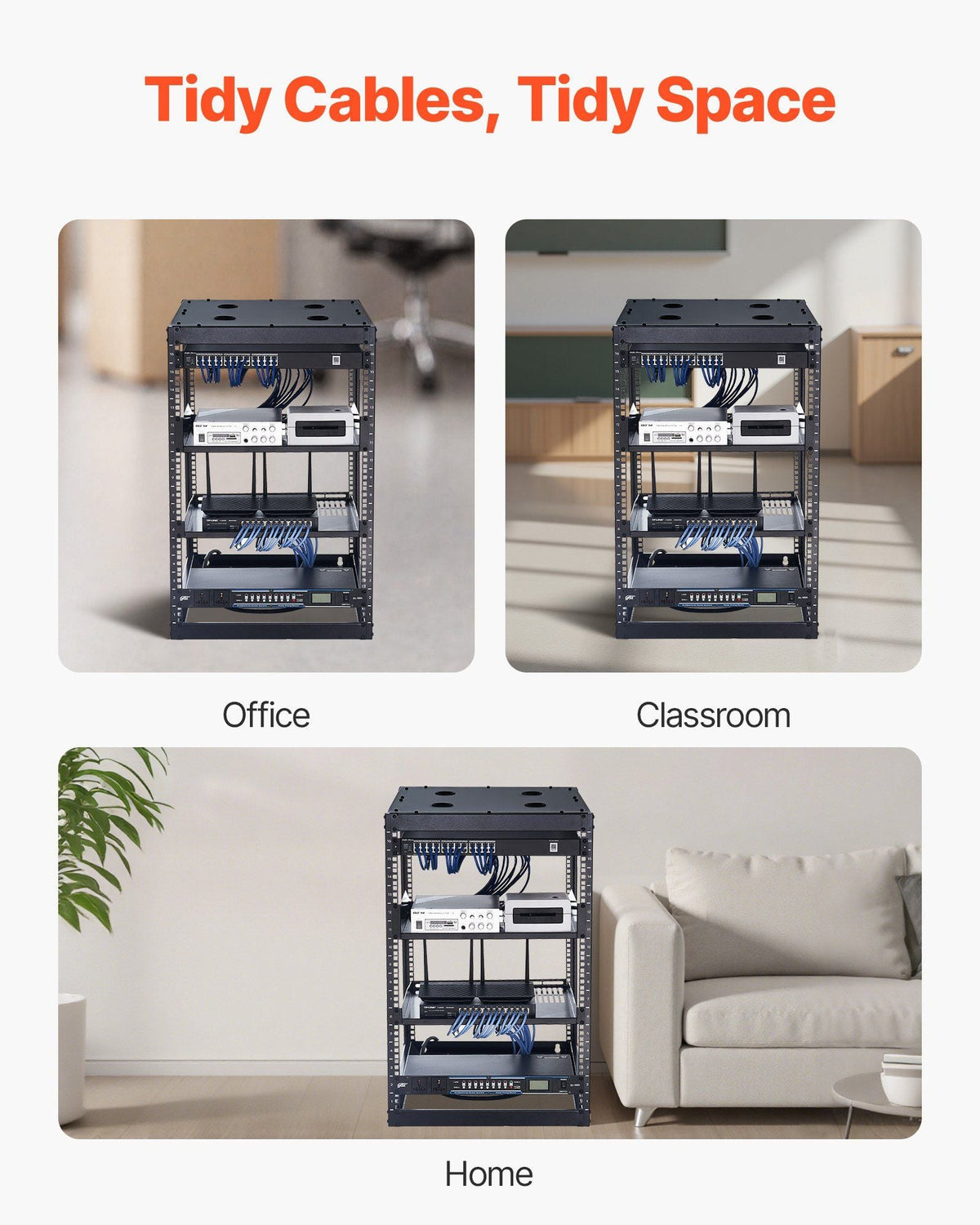 16U Open Frame Network Rack, 23 in Depth, Wall Mounted or Floor Standing Server Rack, Heavy Duty 4 Post, with Vented Shelves & Mounting Hardware, Holds All Your Networking IT Equipment AV Gear