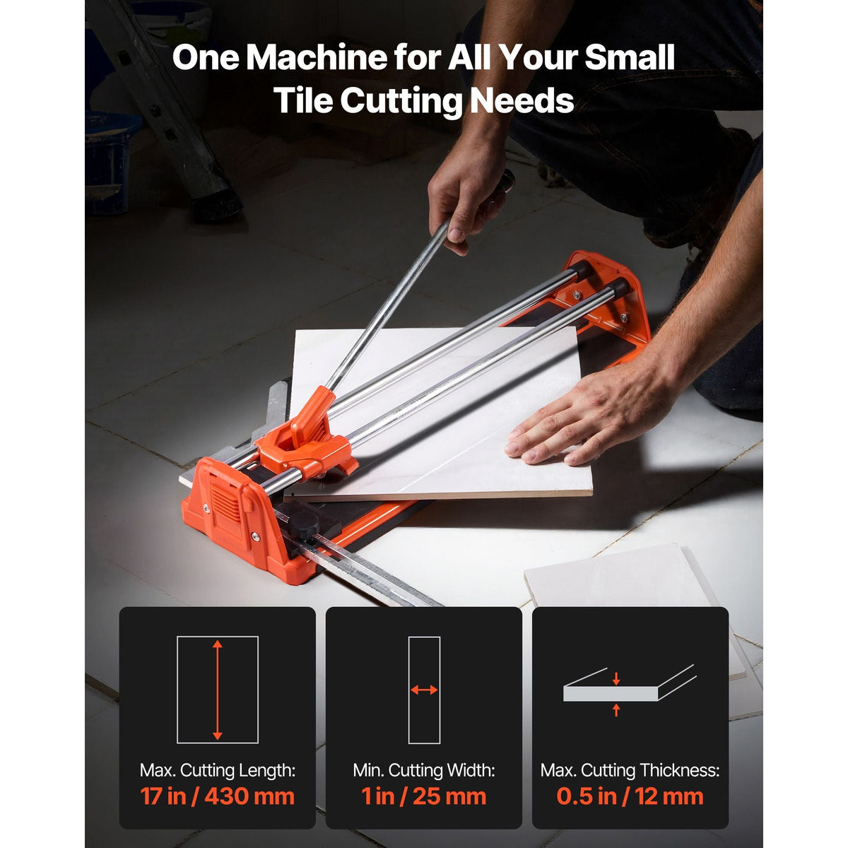 17-Inch Manual Tile Cutter for Wall & Polished Tiles,Double Rails for Precise Cutting, Tungsten Carbide Wheel,Non-Slip Handle,Anti-Displacement Pressure Rod,Precise Cuts for Pros & Beginners