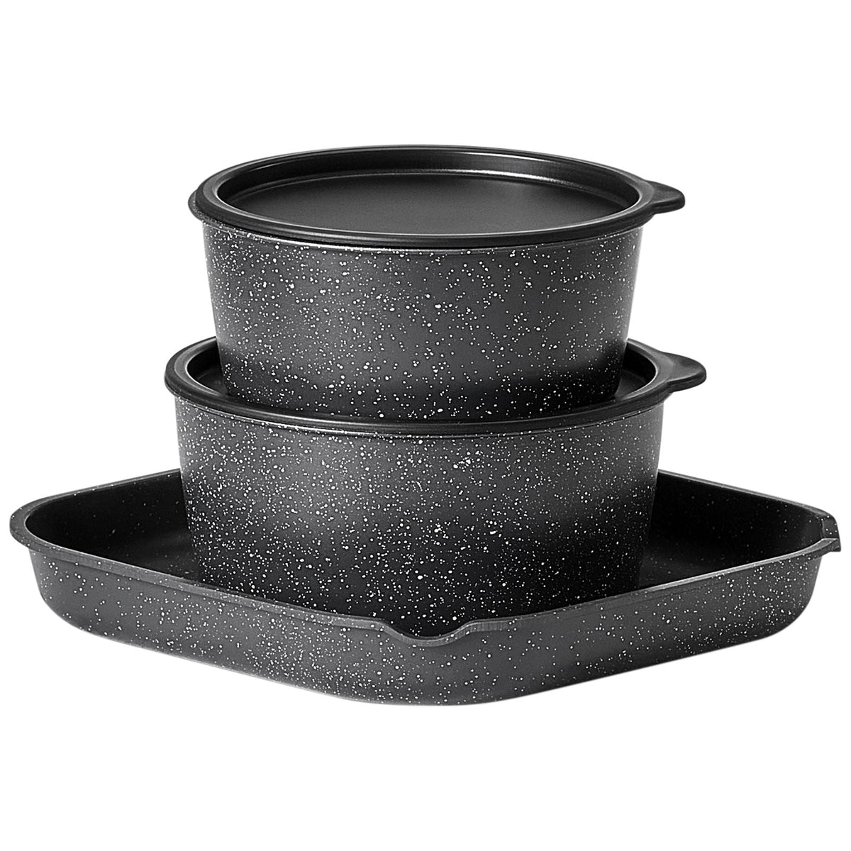 17 Piece Pots and Pans Set, Granite Nonstick Detachable Handle Cookware, Space Saving Induction Cookwares, Kitchen RV Cooking Sets with Frying, Sauce, Saute, Tempered Glass Lid, Oven Safe, Black