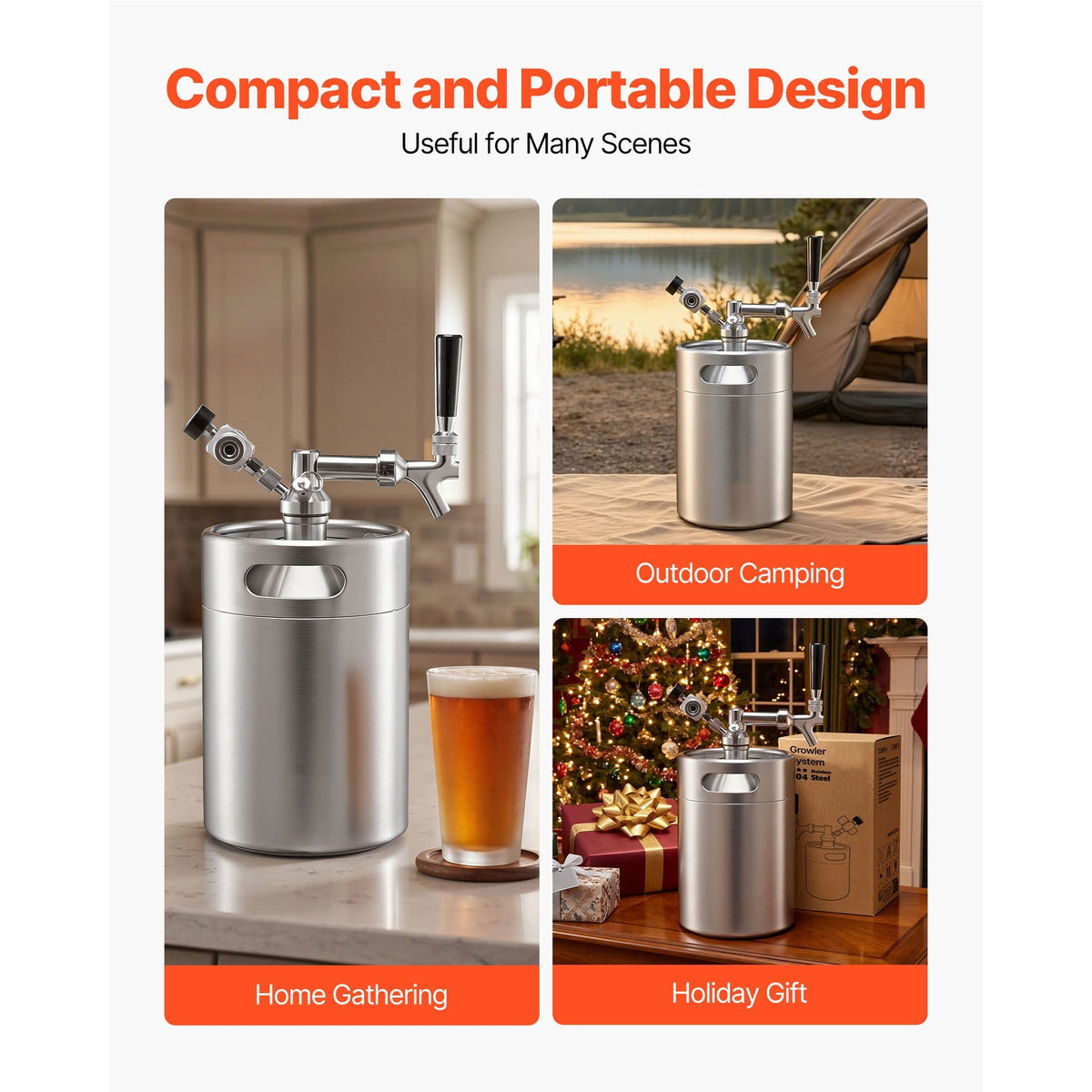 170oz Mini Keg, Pressurized Growler Tap System, 304 Stainless Steel Beer Kit, with Co2 Regulator, Self-Closing Faucet, Keeps Fresh and Carbonation for Homebrew, Craft and Draft Beer
