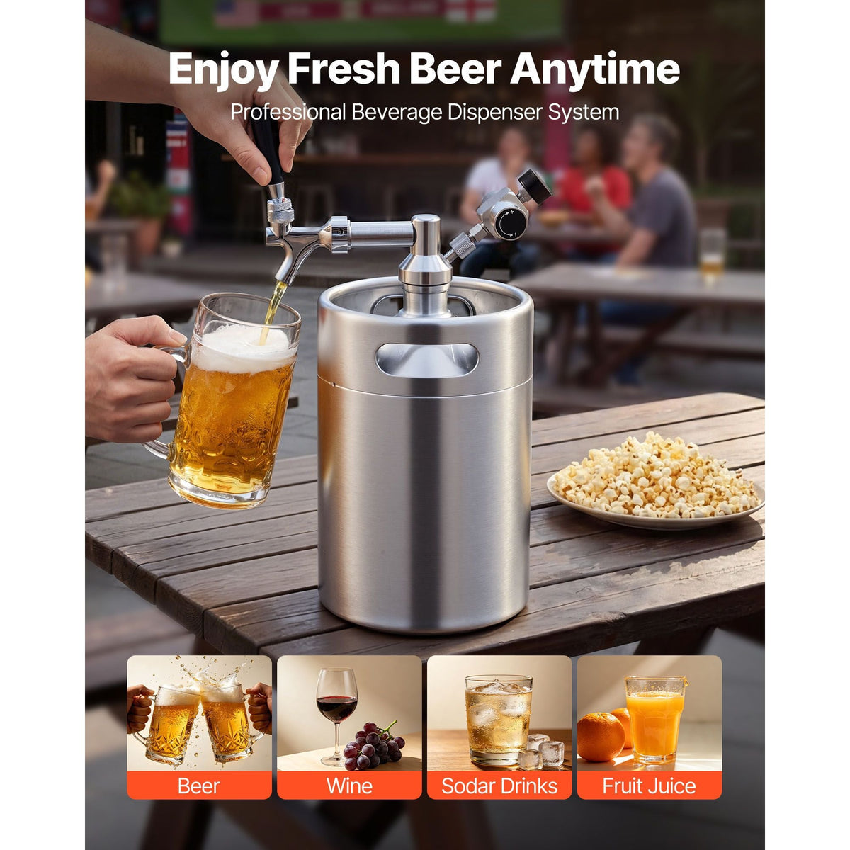 170oz Mini Keg, Pressurized Growler Tap System, 304 Stainless Steel Beer Kit, with Co2 Regulator, Self-Closing Faucet, Keeps Fresh and Carbonation for Homebrew, Craft and Draft Beer