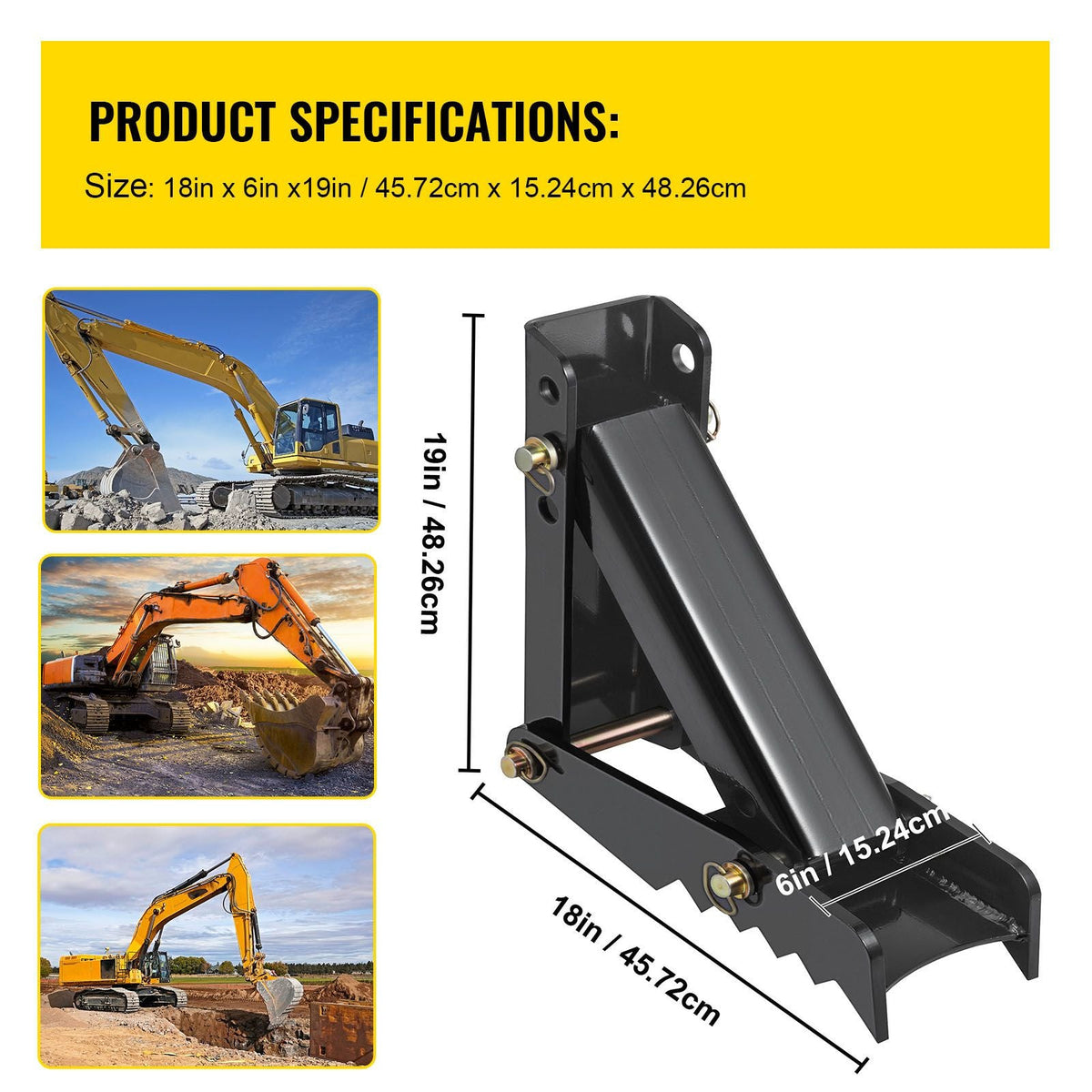 18\" Backhoe Thumb, 1/2\" Teeth Thickness Heavy Duty Excavator Thumb, Black Steel Weld On Thumb Attachments with 12mm Bolt-On Design Adjustable Mechanical Thumb for Backhoe/Excavator