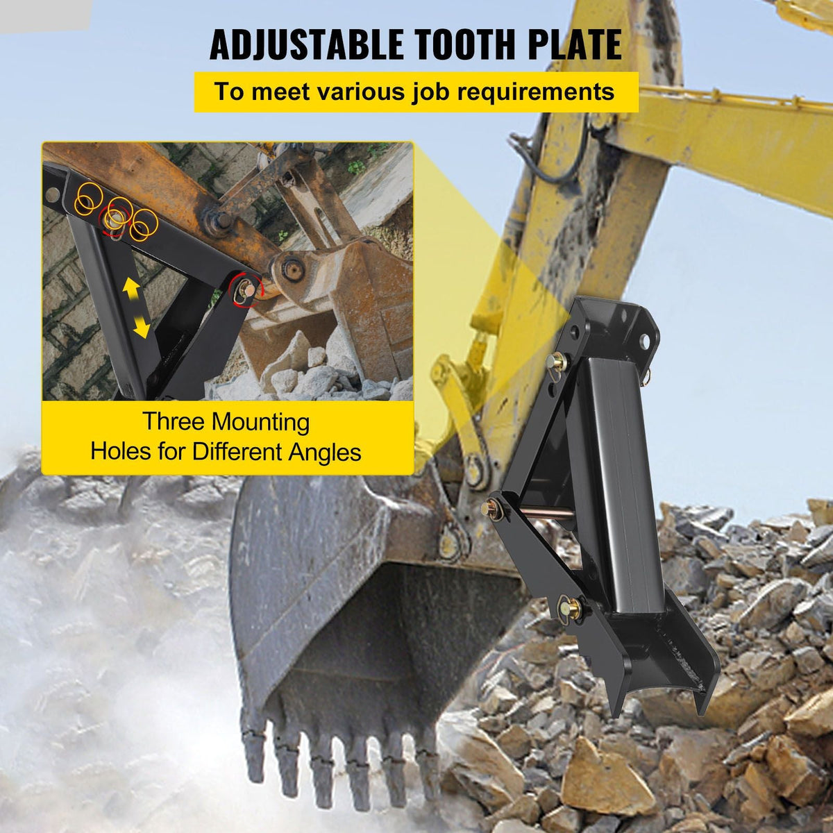 18\" Backhoe Thumb, 1/2\" Teeth Thickness Heavy Duty Excavator Thumb, Black Steel Weld On Thumb Attachments with 12mm Bolt-On Design Adjustable Mechanical Thumb for Backhoe/Excavator