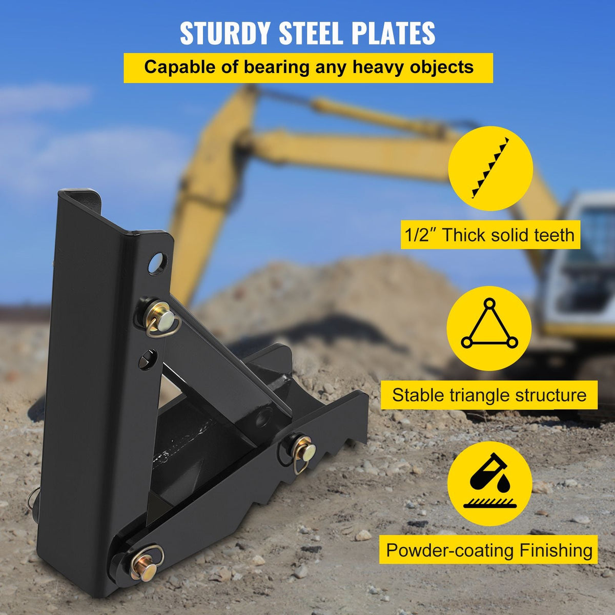 18\" Backhoe Thumb, 1/2\" Teeth Thickness Heavy Duty Excavator Thumb, Black Steel Weld On Thumb Attachments with 12mm Bolt-On Design Adjustable Mechanical Thumb for Backhoe/Excavator