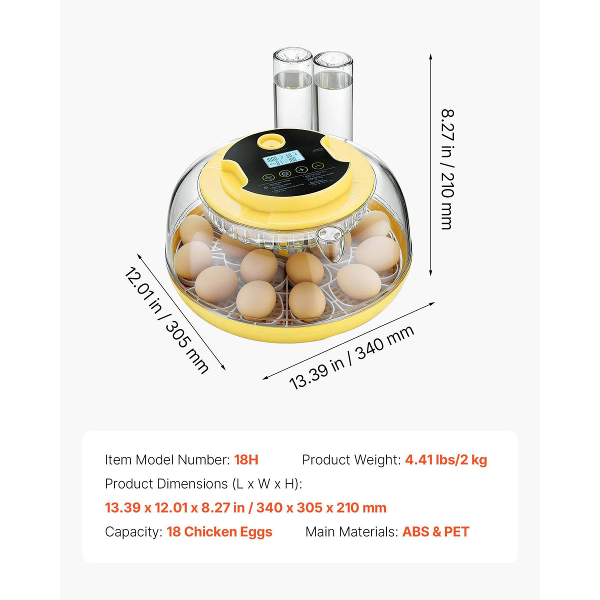 18 Egg Incubator, Automatic Egg Turner with LED Candler, Temperature & Humidity Control, 360° View Clear Window, Auto Water Refill, Poultry Eggs Incubators for Hatching Chicks Ducks Goose Quail