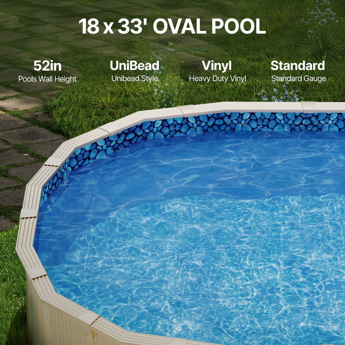 18-Foot-by-33-Foot Oval Pool Liner for Unibead Above Ground Swimming Pools, Standard Gauge, 52inch Wall Height