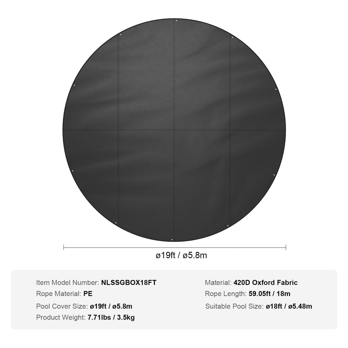18 Ft Round Pool Cover, Solar Covers for Above Ground Pools, Safety Pool Cover with Drawstring Design, 420D Oxford Fabric Winter Pool Cover, Waterproof and Dustproof, Black