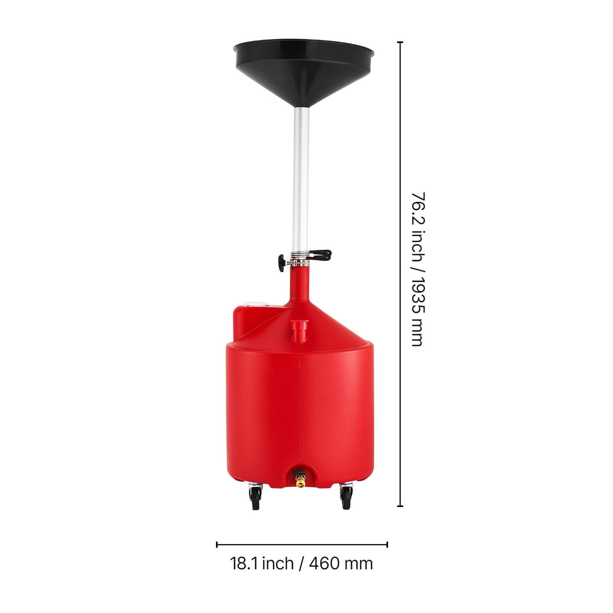 18 Gallon Waste Oil Drain Tank, Industrial Fluid Drain Tank with Adjustable Funnel Height, Portable Oil Drainer with Wheels, Fluid Fuel Transfer Drainage for Auto Repair Shops, Garages, Red