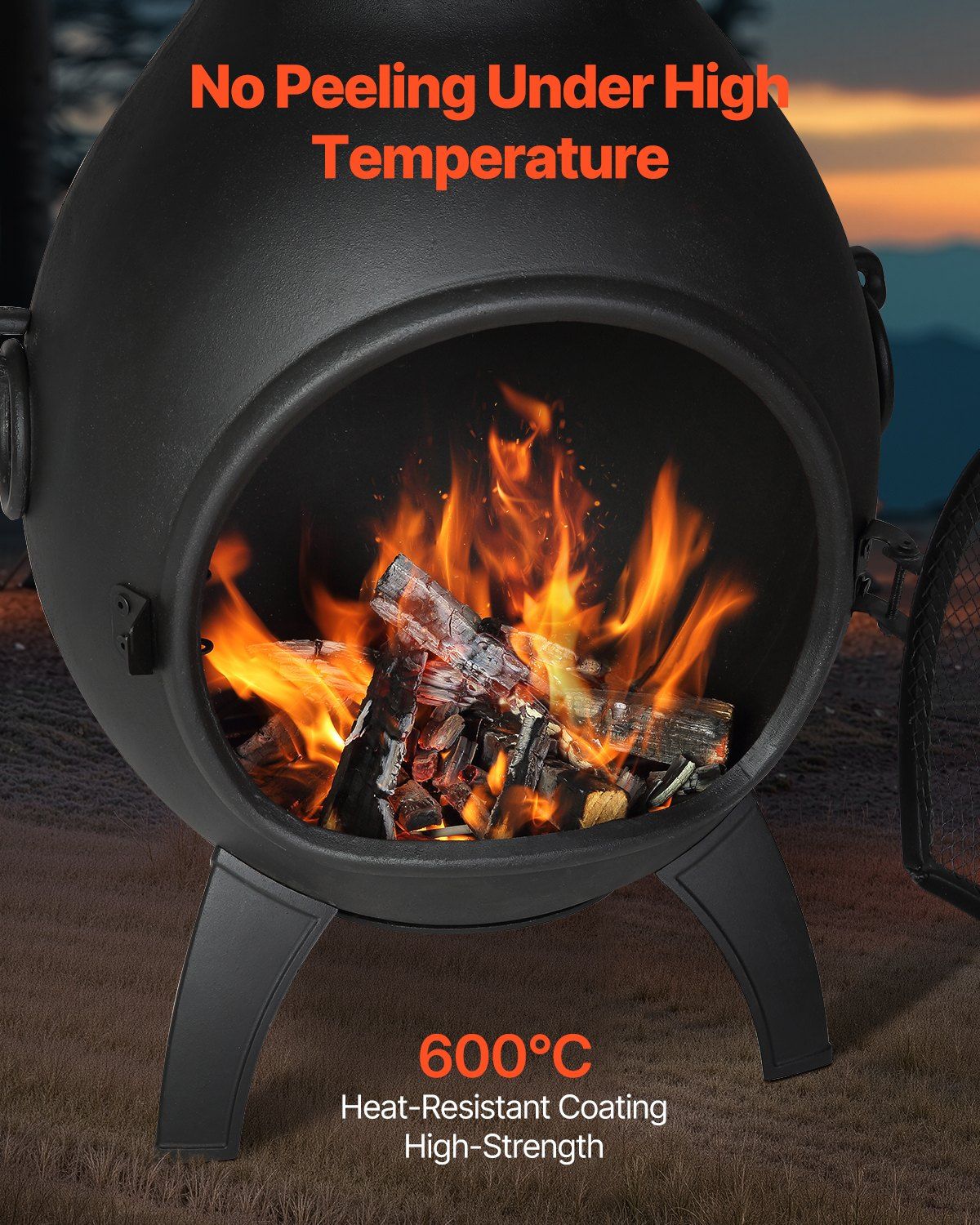 18 Inch Chiminea Outdoor Wood Burning Firepit with Grill Mesh & Chimney Coat