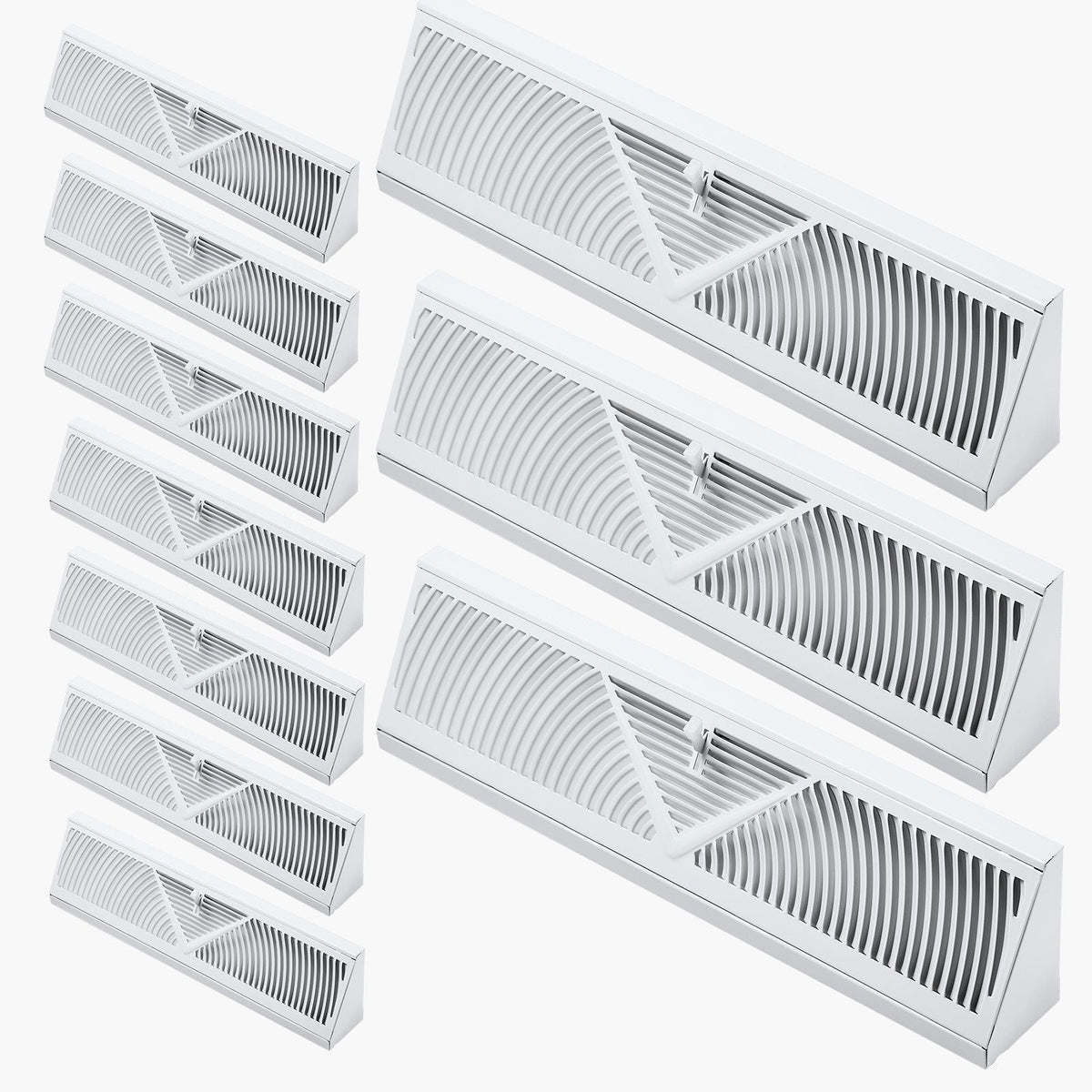 18-Inch Floor Registers, 10-Pack Baseboard Registers, HVAC Heavy-Duty Walkable Iron Floor Vents, Rustproof Anti-Peeling Air Vents Deflector Adjustable with Metal Damper for Home & Office, White