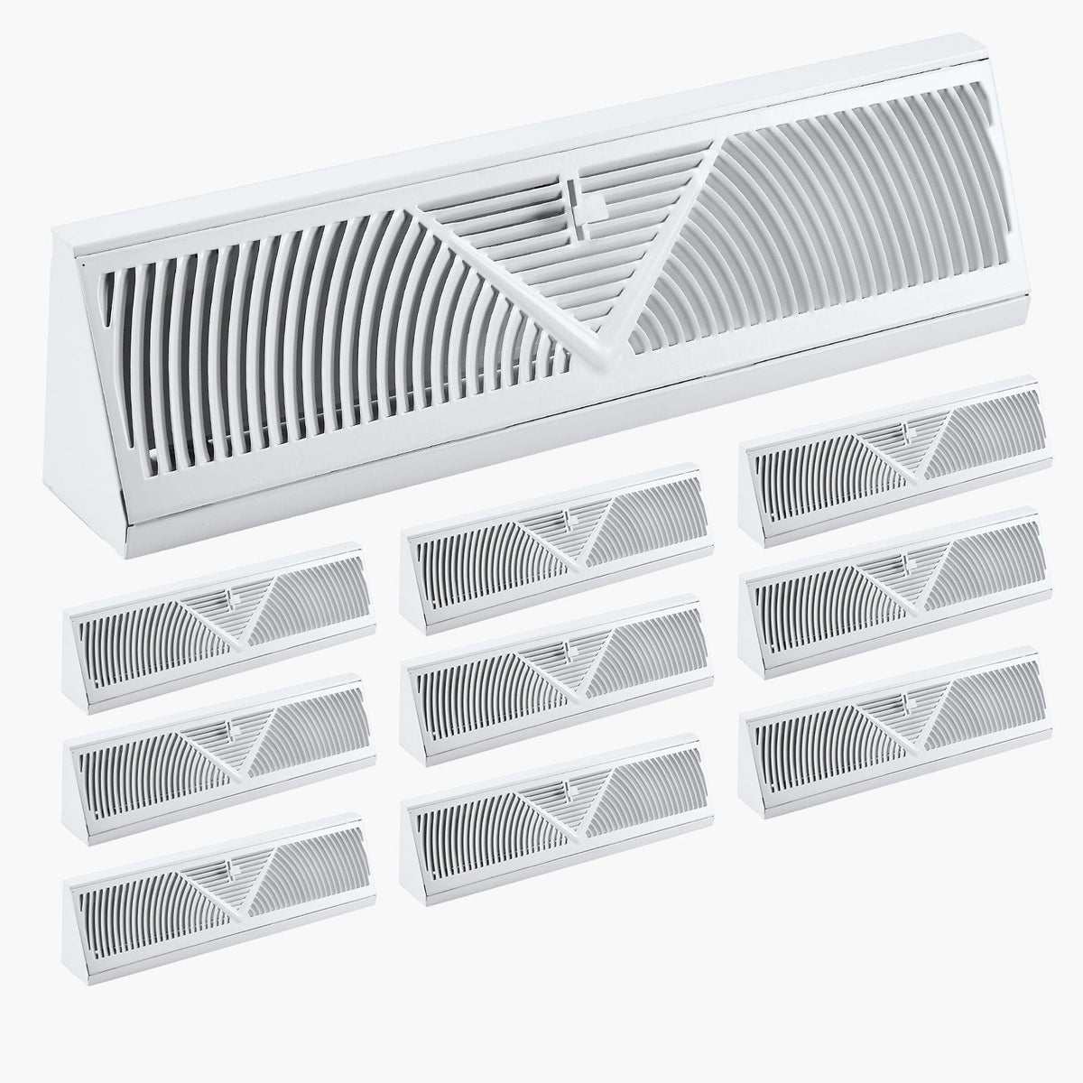 18-Inch Floor Registers, 10-Pack Baseboard Registers, HVAC Heavy-Duty Walkable Iron Floor Vents, Rustproof Anti-Peeling Air Vents Deflector Adjustable with Metal Damper for Home & Office, White