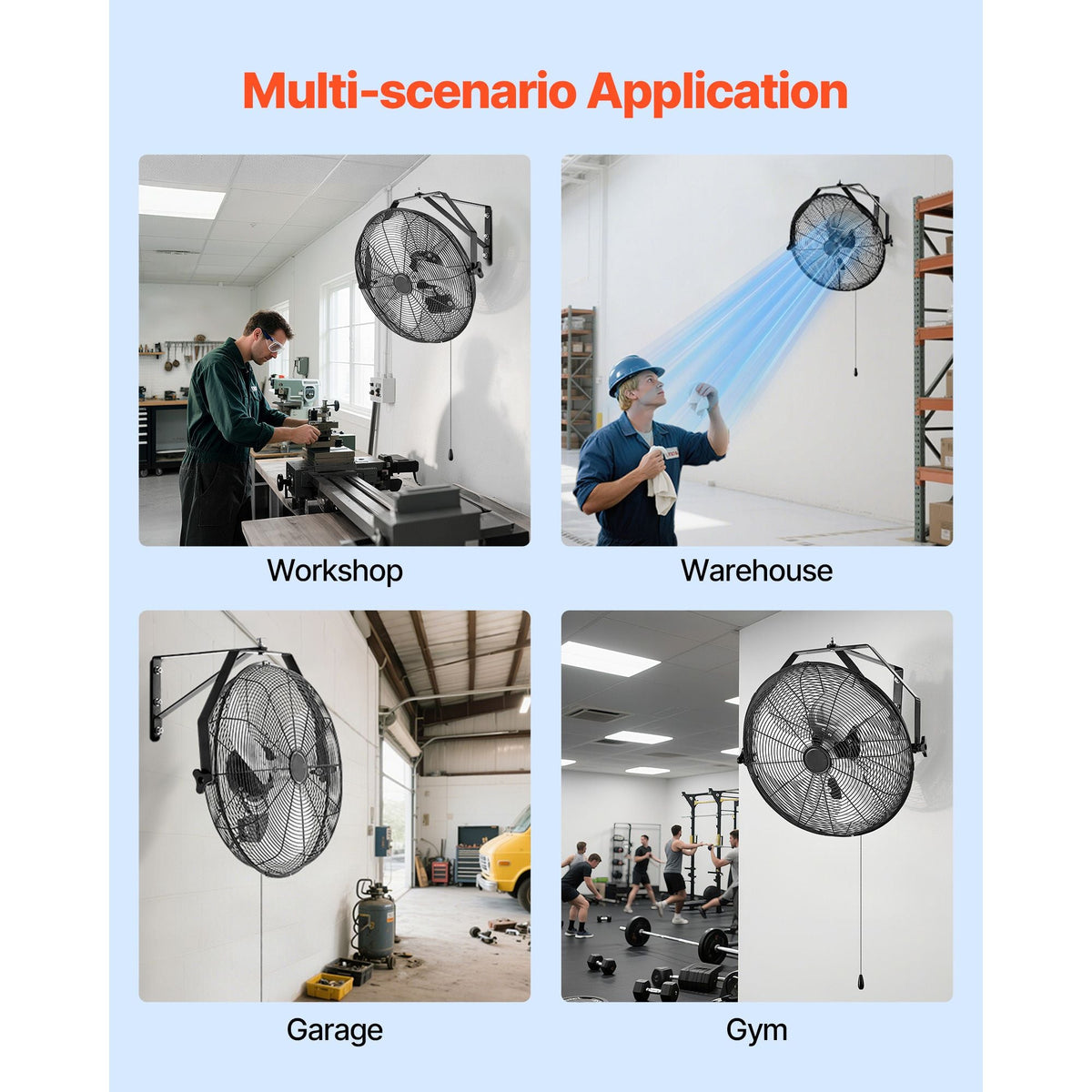 18 Inch Industrial Wall Mount Fan, High Velocity 4000 CFM Indoor Fan with 3 Speeds, Powerful Motor Garage Wall Fan with Aluminum Blades for Workshop, Warehouse, Greenhouse, Commercial