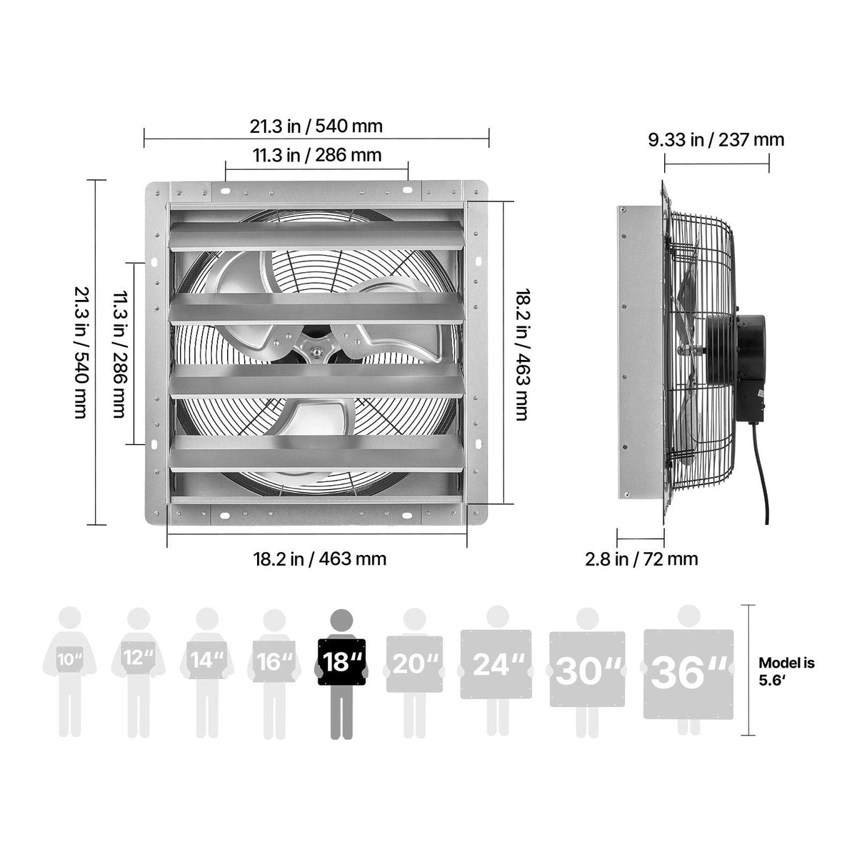 18 Inch Shutter Exhaust Fan Wall Mounted Automatic Louvers Silver, Sturdy Steel Housing, 3051 CFM Low Noise, AC Motor, Ventilation and Cooling for Attic, Garage, Barn, Greenhouse, Workshop