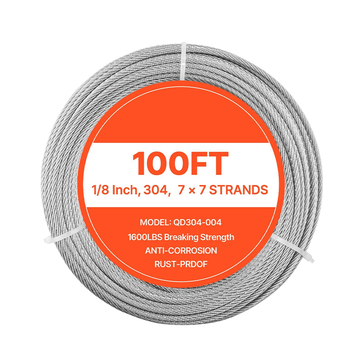 1/8 Inch Wire Rope Kit, 100 ft Length, 304 Stainless Steel Wire Cable with Cutter, 1600 lbs Breaking Strength, 7 x 7 Strands Construction, Steel Cable for Deck Railing System, Garden Trellis