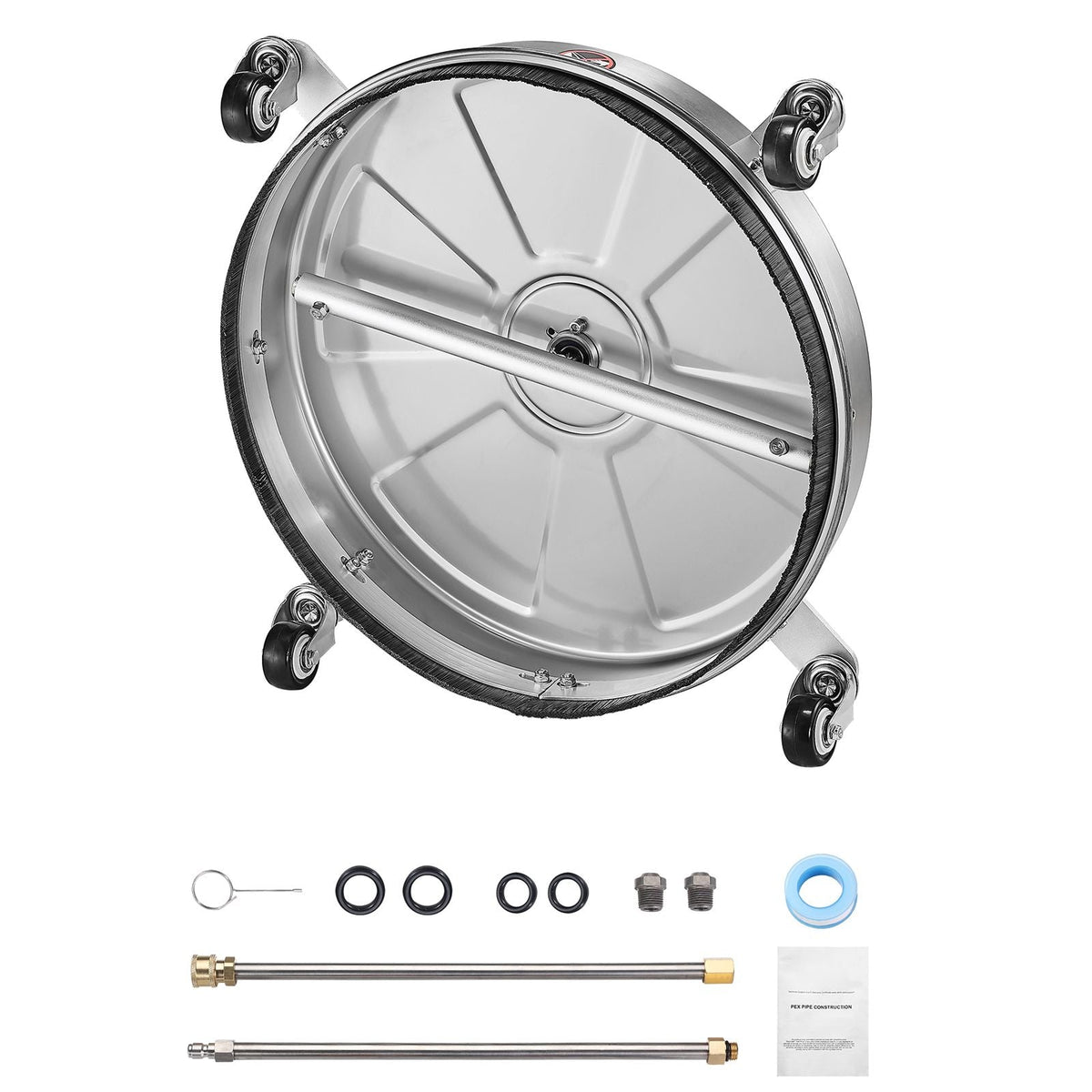 18" Pressure Washer Surface Cleaner, Stainless Steel Pressure Washer Attachments with 4 Wheels, 4000 Max PSI, 1/4 Quick Connector, 2 Spray Nozzles, 2 Extended Wands for Concrete, Patio, Deck