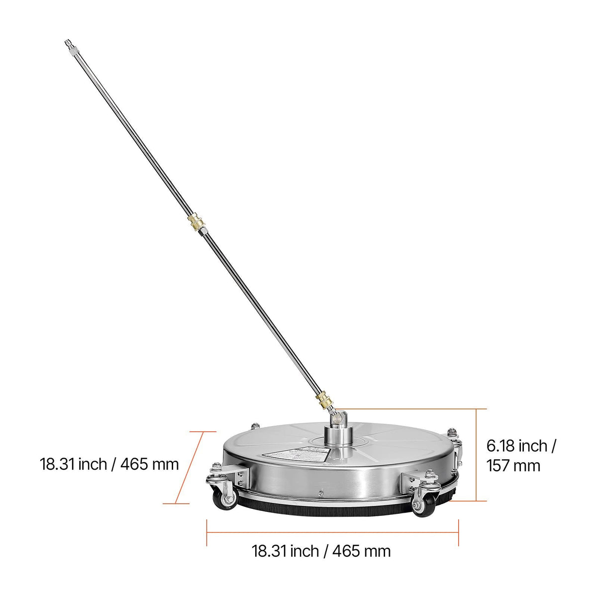 18" Pressure Washer Surface Cleaner, Stainless Steel Pressure Washer Attachments with 4 Wheels, 4000 Max PSI, 1/4 Quick Connector, 2 Spray Nozzles, 2 Extended Wands for Concrete, Patio, Deck