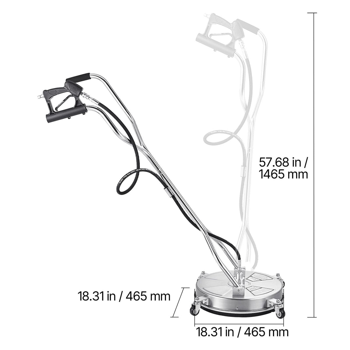 18" Pressure Washer Surface Cleaner, Stainless Steel Pressure Washer Attachments with 4 Wheels, 4000 Max PSI, 3/8 Quick Connector, 2 Spray Nozzles, Dual Handle, for Concrete, Patio, Sidewalk