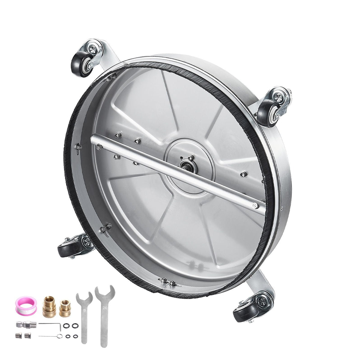 18" Pressure Washer Surface Cleaner, Stainless Steel Pressure Washer Attachments with 4 Wheels, 4000 Max PSI, 3/8 Quick Connector, 2 Spray Nozzles, Dual Handle, for Concrete, Patio, Sidewalk
