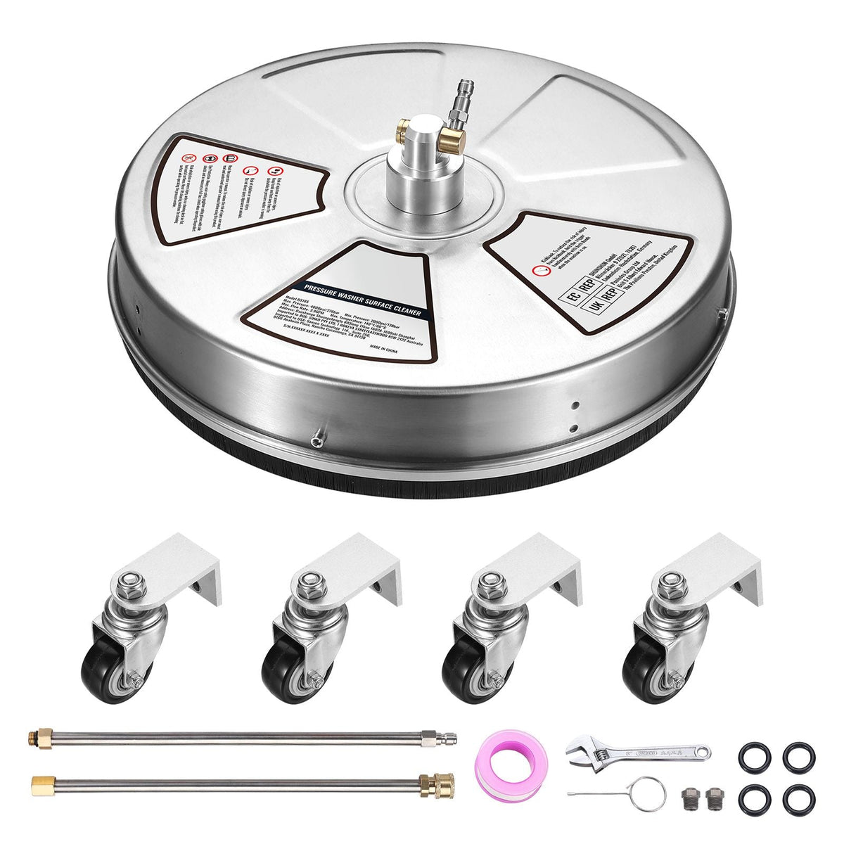 18" Pressure Washer Surface Cleaner w/ Wheels, Stainless Steel Concrete Cleaner 4000 Max PSI , 1/4" Quick-Connect Connector w/ 2 Extension Wand, Heavy Duty Power Washer For Floor Driveway, Patio