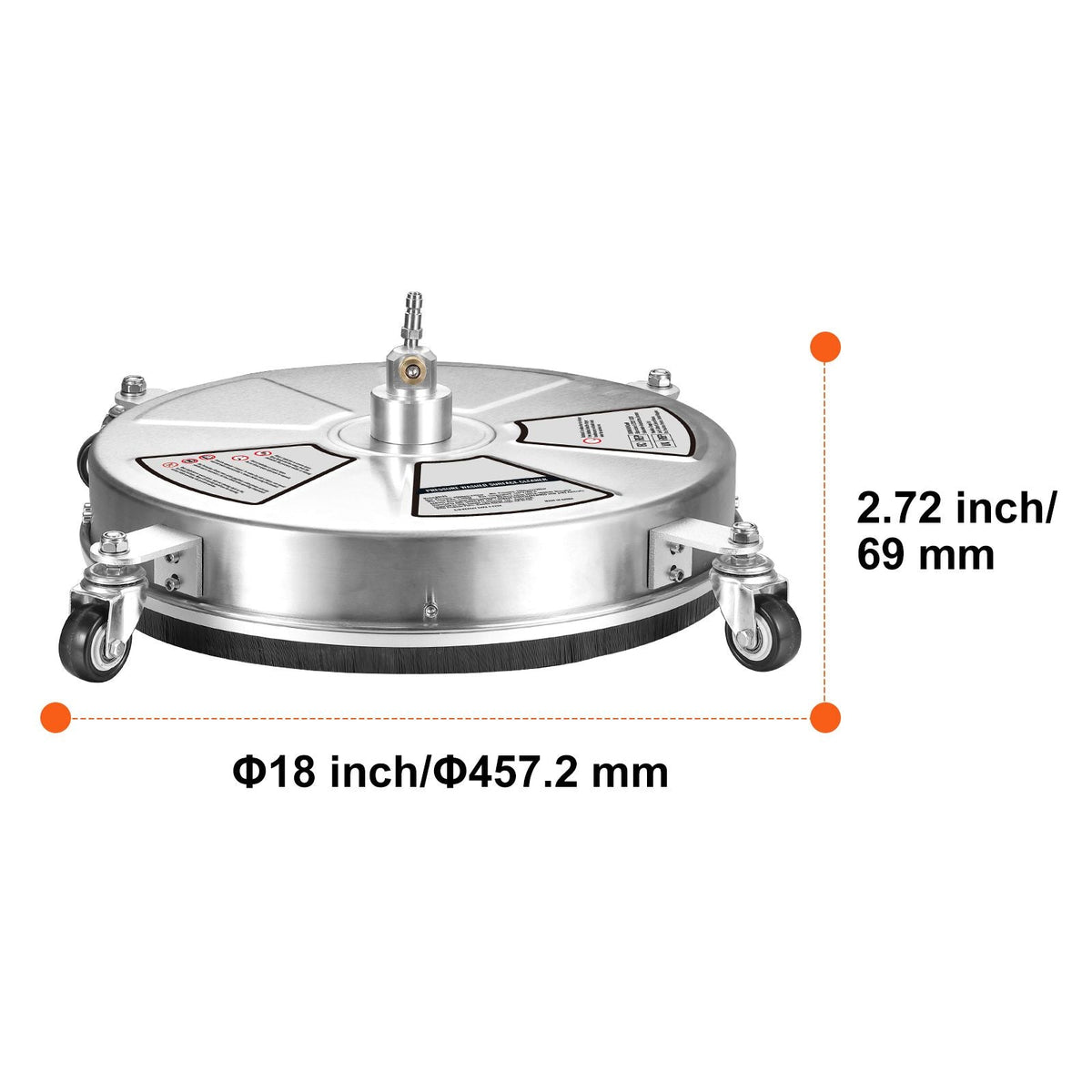 18" Pressure Washer Surface Cleaner w/ Wheels, Stainless Steel Concrete Cleaner 4000 Max PSI , 1/4" Quick-Connect Connector w/ 2 Extension Wand, Heavy Duty Power Washer For Floor Driveway, Patio