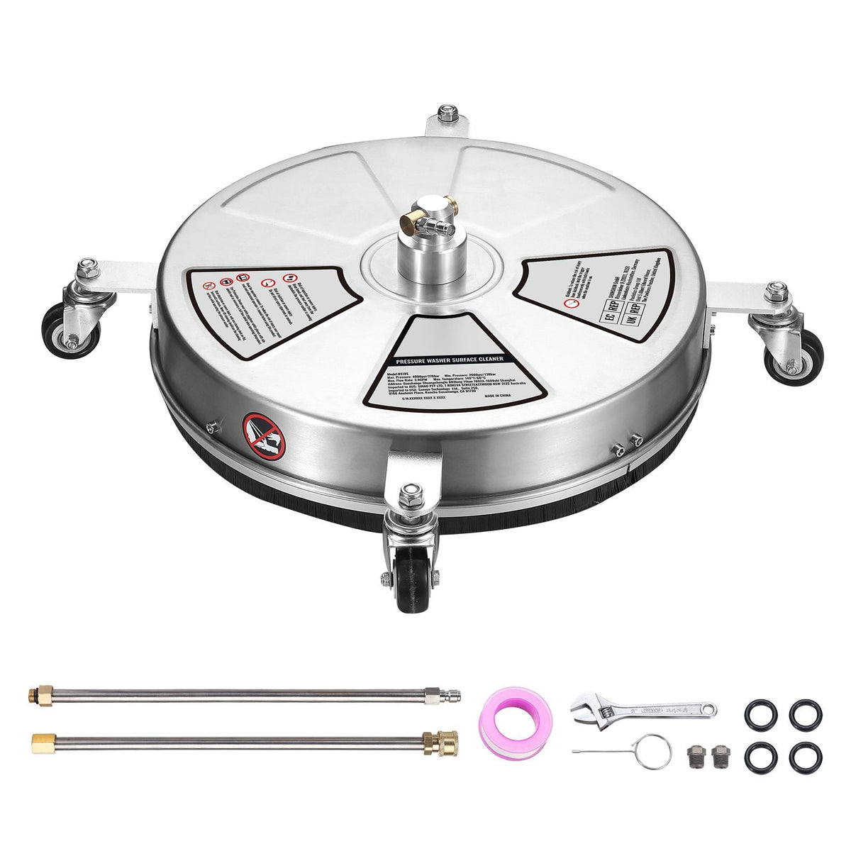 18" Pressure Washer Surface Cleaner w/ Wheels, Stainless Steel Concrete Cleaner 4000 Max PSI , 1/4" Quick-Connect Connector w/ 2 Extension Wand, Heavy Duty Power Washer For Floor Driveway, Patio
