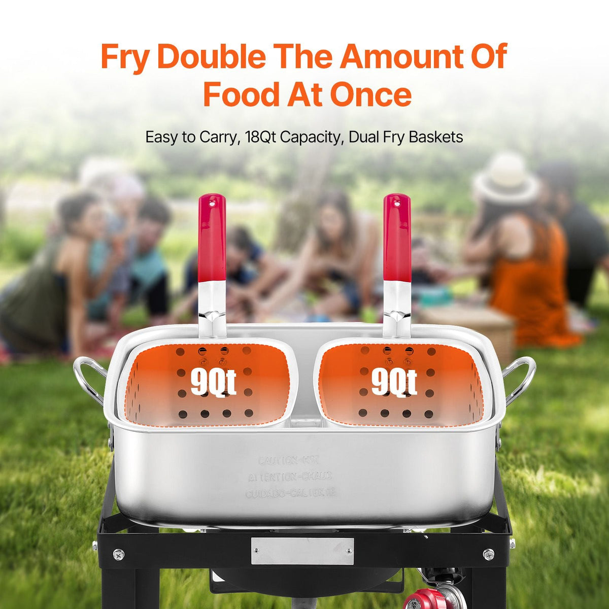 18 Qt Fish and Wing Fryer with Double Basket, Aluminum Propane Fish Fryer Kit, Outdoor Deep Fryer Seafood Pot with Thermometer and 58,000 BTUs Propane Burners, for Outdoor and Backyard Cooking