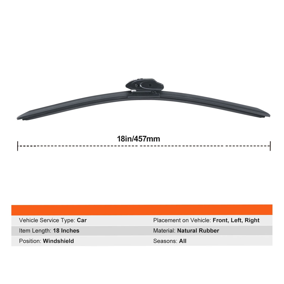 18" Rubber Wiper Blades, 46 cm Universal Replacement Wind Shield Wiper, Low Noise & Better Fit, with 4 Different Clips for most Car, Easy Installation