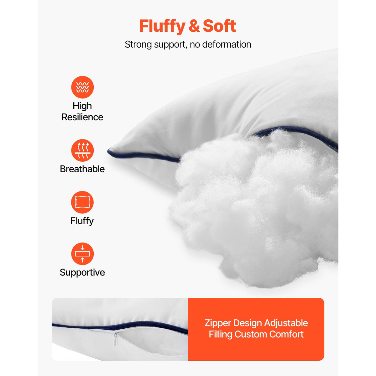 18 x 18 in Throw Pillow Inserts, Set of 2, Firm and Fluffy Decorative Down Alternative Pillows with Polyester Fiber, Square White Cushion with Zipper, for Indoor Bed Couch Sofa and Living Room