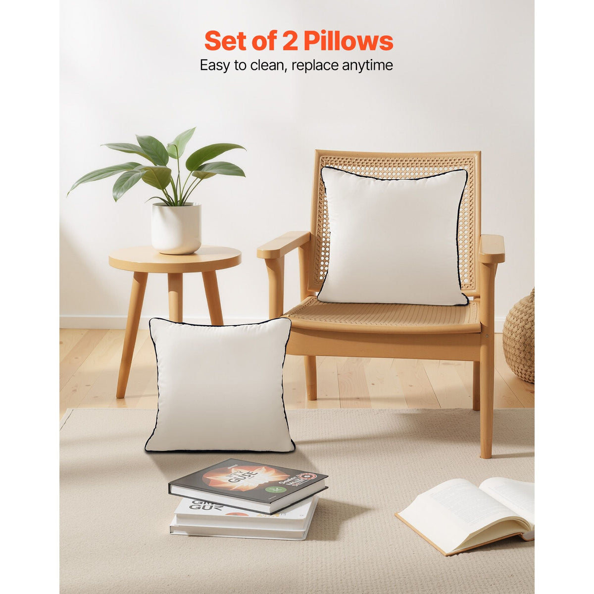 18 x 18 in Throw Pillow Inserts, Set of 2, Firm and Fluffy Decorative Down Alternative Pillows with Polyester Fiber, Square White Cushion with Zipper, for Indoor Bed Couch Sofa and Living Room