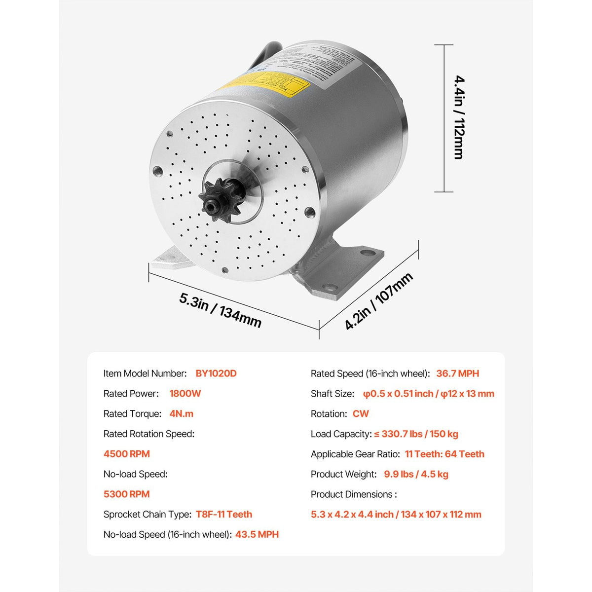 1800W Electric Brushless DC Motor, 48V 4500rpm Go Kart Electric Motor, Electric Dirt Bike Motor Engine for E-Bike Motorcycle Scooter DIY