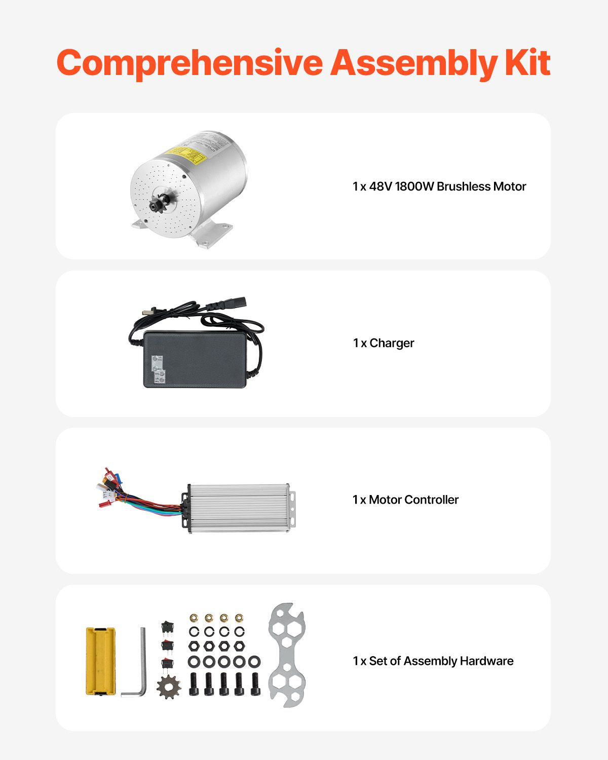 1800W Electric Brushless DC Motor Kit - 48V 4500rpm Motor with Upgraded Speed Controller for Go Karts E-Bike Motorcycle Scooter