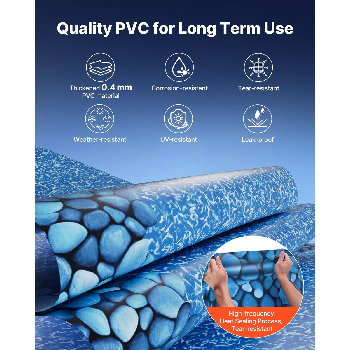 18ft Pool Liner, Round Overlap Swimming Pool Liner for 52 in Wall Height, Premium Vinyl, Easy Install with Leak-Proof Patches, Designed for Steel Sided Above-Ground,Outdoor, Boulder Swirl