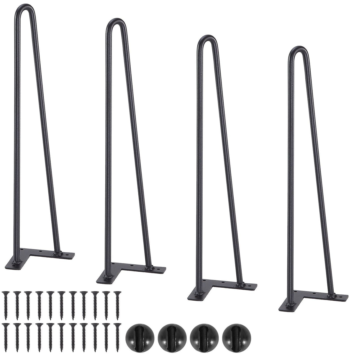 19" Hairpin Furniture Legs, Metal Home DIY Projects for Nightstand, Coffee Table, Desk, 500lbs Load Capacity with Rubber Floor Protectors, Metal Heavy Duty Sturdy Modern Table Legs, 4PCS Black