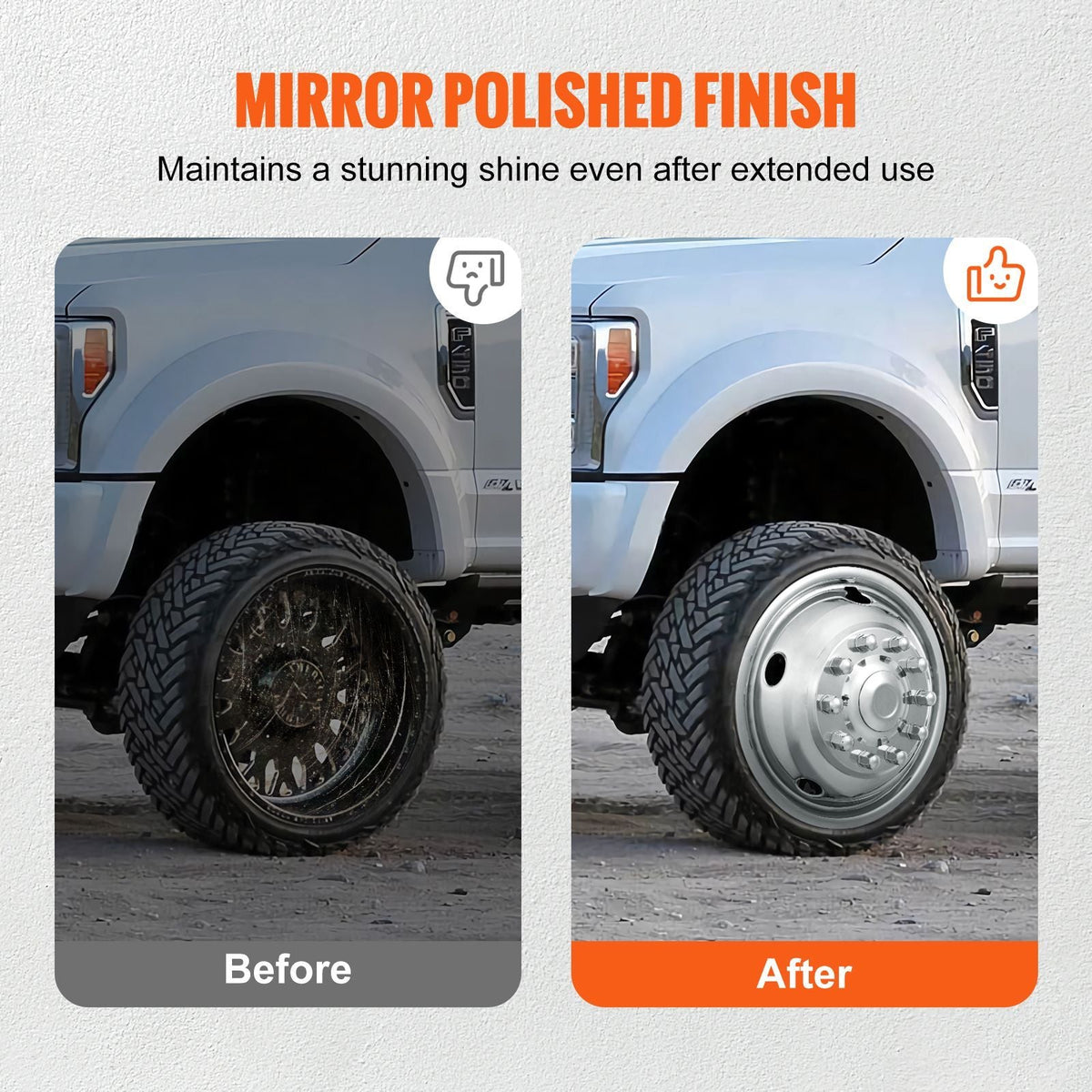 19.5-inch 10 Lug Wheel Simulators, 304 Stainless Steel Wheel Simulator Kit with Mirror Polished Finish, 2 Front and 2 Rear Wheel Covers Fit for For Ford F450/F550 (2005-2020), 4 pcs