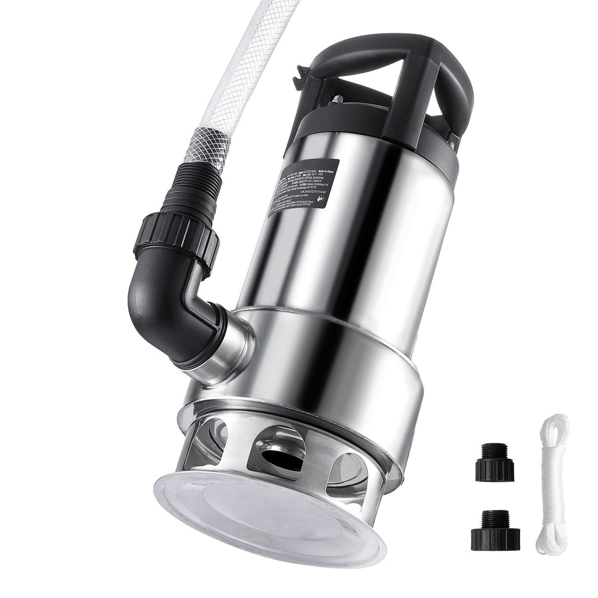 1HP Sump Pump, 4020GPH, 30FT Lift Stainless Steel Submersible Sludge Pump with 26FT Power Cord Automatic ON/OFF Float Switch, Drain Clean/Dirty Water for Basement Flood Pool Pond Garden Hot Tub