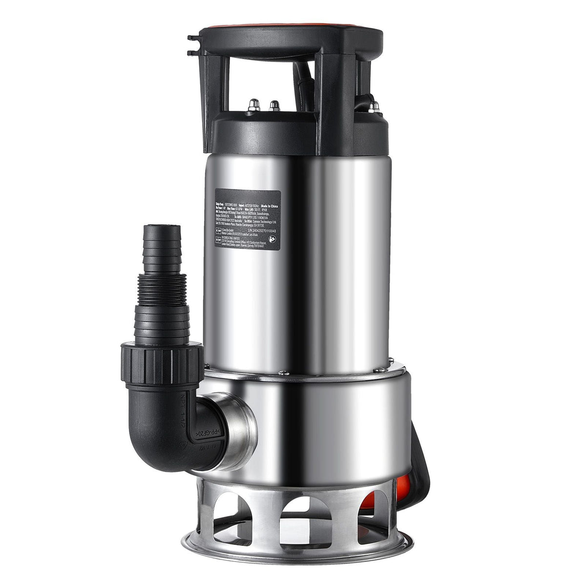1HP Sump Pump, 4020GPH, 30FT Lift Stainless Steel Submersible Sludge Pump with 26FT Power Cord Automatic ON/OFF Float Switch, Drain Clean/Dirty Water for Basement Flood Pool Pond Garden Hot Tub