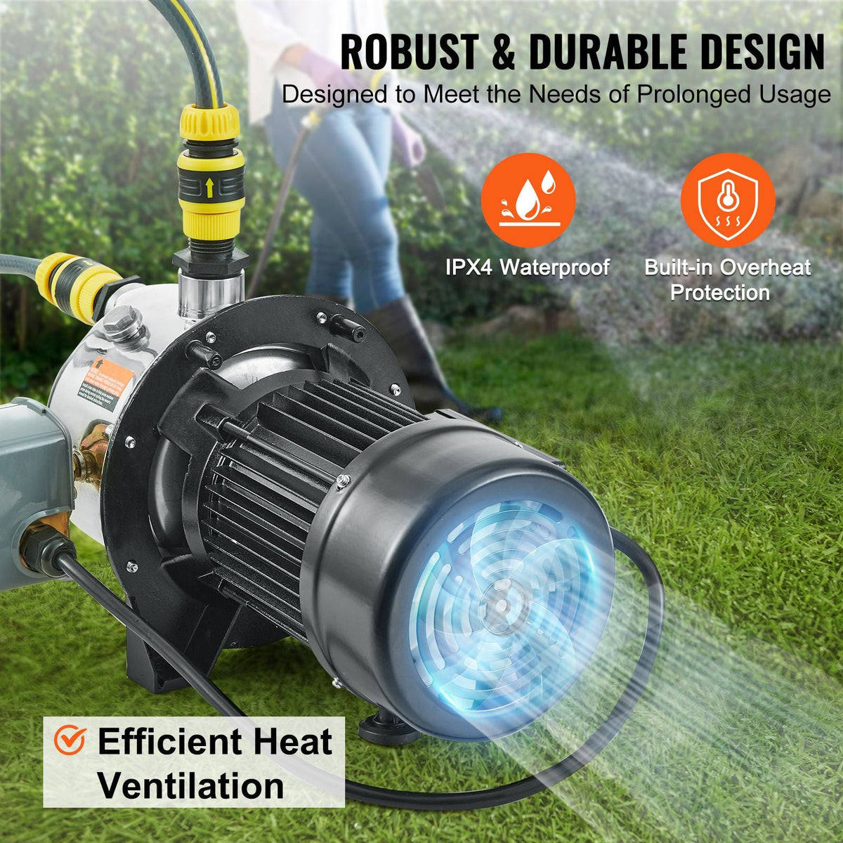 1HP SUS304 Stainless Steel Shallow Well Jet Pump, 115 Volt, 18.5 GPM 147.6 FT Maximum Head Irrigation Water Pump, for Agricultural Garden Irrigation System High-Rise Water Supply Shower Booster