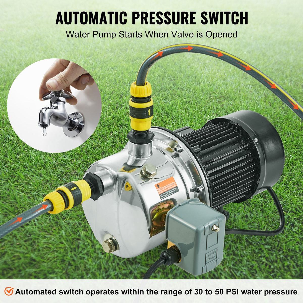 1HP SUS304 Stainless Steel Shallow Well Jet Pump, 115 Volt, 18.5 GPM 147.6 FT Maximum Head Irrigation Water Pump, for Agricultural Garden Irrigation System High-Rise Water Supply Shower Booster