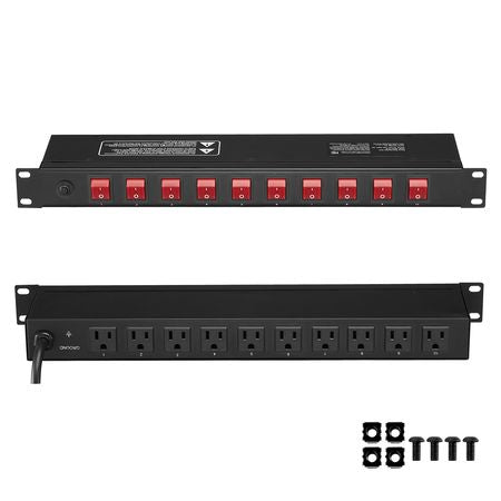 1U PDU, 10 Outlets, Rack Mount Power Strip Fits Standard 19" Server Racks, with Independent Switch Surge Protection & Overload Protection, 110-125V/15A, Ideal for Home and Office