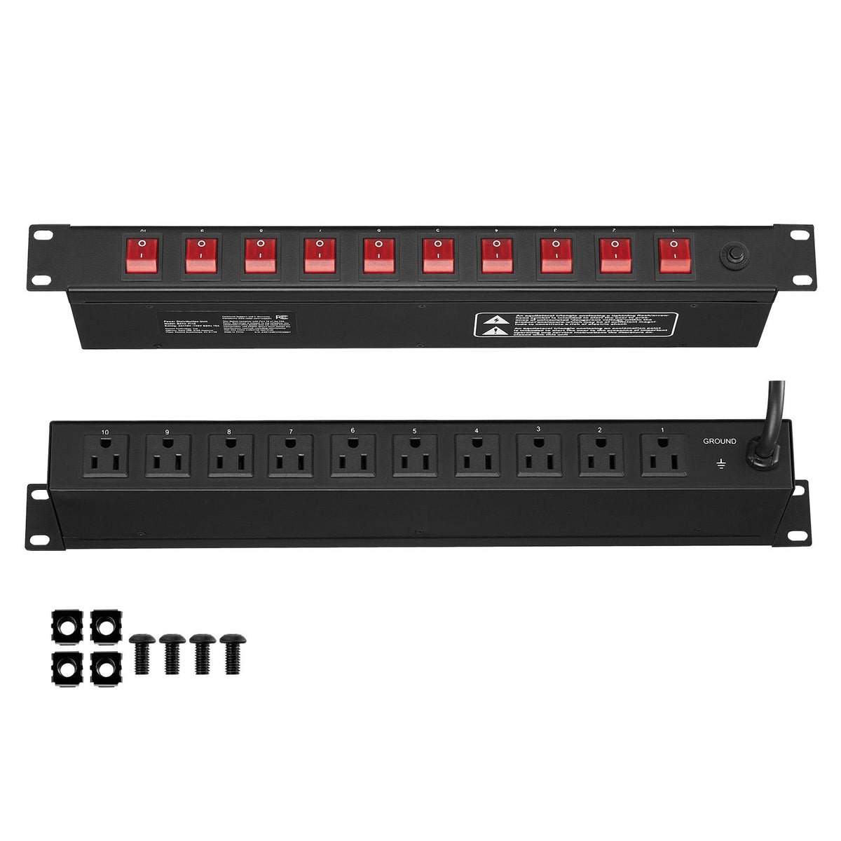 1U PDU, 10 Outlets, Rack Mount Power Strip Fits Standard 19" Server Racks, with Independent Switch Surge Protection & Overload Protection, 110-125V/15A, Ideal for Home and Office