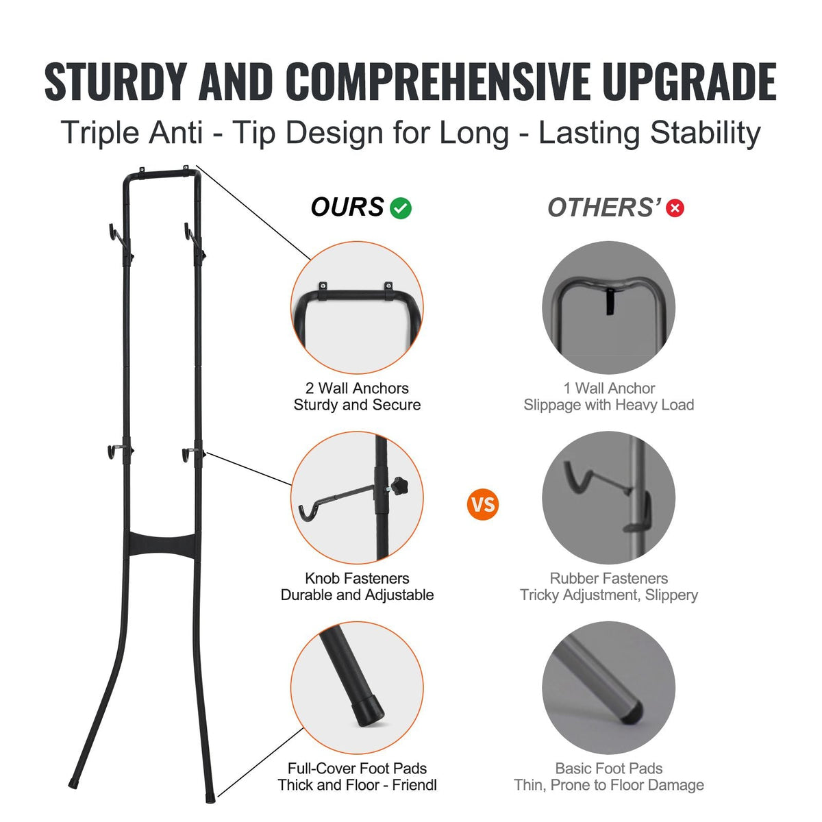 2 Bike Storage Rack, Free Standing Gravity Wall Vertical Bike Rack, Fully Adjustable Bike Rack Garage, Sturdy Steel & Easy Assemble, for Garage, Living Room, Shed, Holds Up to 90 lbs Black