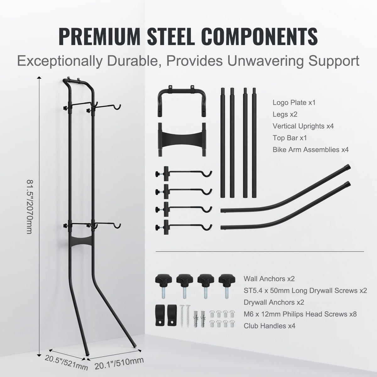 2 Bike Storage Rack, Free Standing Gravity Wall Vertical Bike Rack, Fully Adjustable Bike Rack Garage, Sturdy Steel & Easy Assemble, for Garage, Living Room, Shed, Holds Up to 90 lbs Black